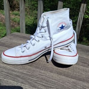 Converse White High Top Sneakers with Navy Logo